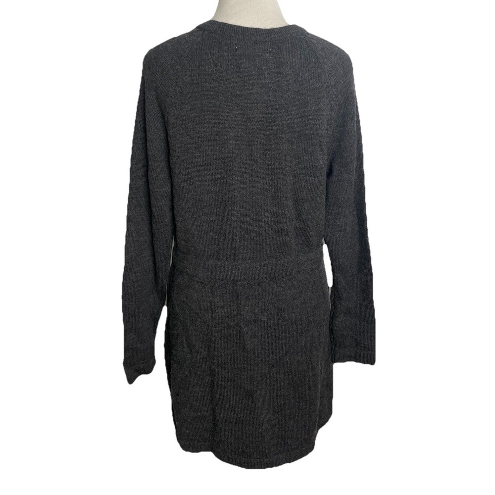 Vtg Susan Bristol Merino Wool Gray  Sweater Cardigan Belted Cozy Minimalist M - Picture 3 of 4